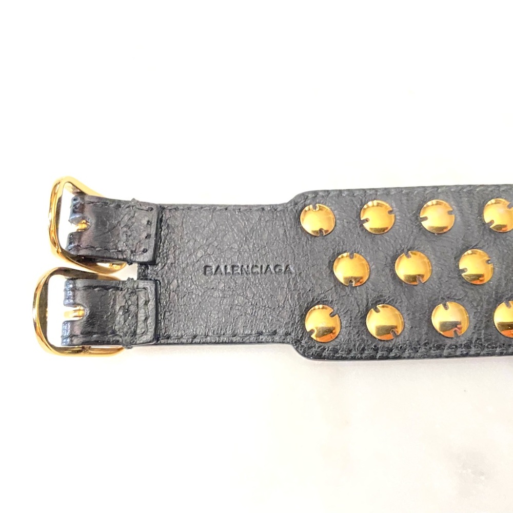 BALENCIAGA 
AGNEAU ARENA BRACELET 
GOLD STUDS / BLACK AGNEAU STRAP - Picture 2 of 9